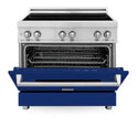 ZLINE 36 in. 4.6 cu. ft. Legacy Induction Range with 5 Element Cooktop and Electric Oven in Stainless Steel and Blue Gloss Door, Open Box-Great Condition