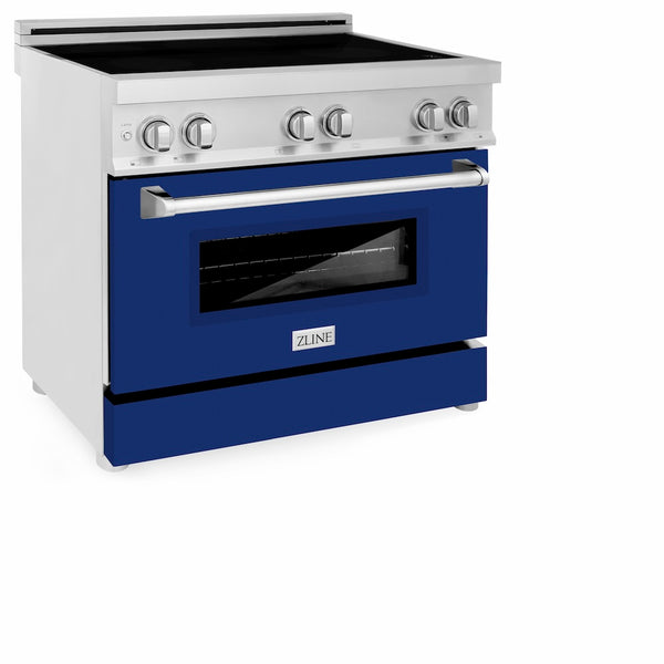 ZLINE 36 in. 4.6 cu. ft. Legacy Induction Range with 5 Element Cooktop and Electric Oven in Stainless Steel and Blue Gloss Door, Open Box-Great Condition