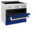 ZLINE 36 in. 4.6 cu. ft. Legacy Induction Range with 5 Element Cooktop and Electric Oven in Stainless Steel and Blue Gloss Door, Open Box-Great Condition