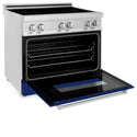 ZLINE 36 in. 4.6 cu. ft. Legacy Induction Range with 5 Element Cooktop and Electric Oven in Stainless Steel and Blue Gloss Door, Open Box-Great Condition