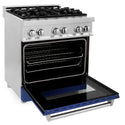 ZLINE 30 in. 4.0 cu. ft. Legacy Dual Fuel Range with 4 Burner Gas Cooktop and Electric Convection Oven in Stainless Steel and Blue Matte Door (RA-BM-30)