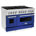 ZLINE 48 in. 6.0 cu. ft. Legacy Dual Fuel Range with 7 Burner Gas Cooktop and 2 Electric Ovens in Stainless Steel and Blue Matte Doors (RA-BM-48)