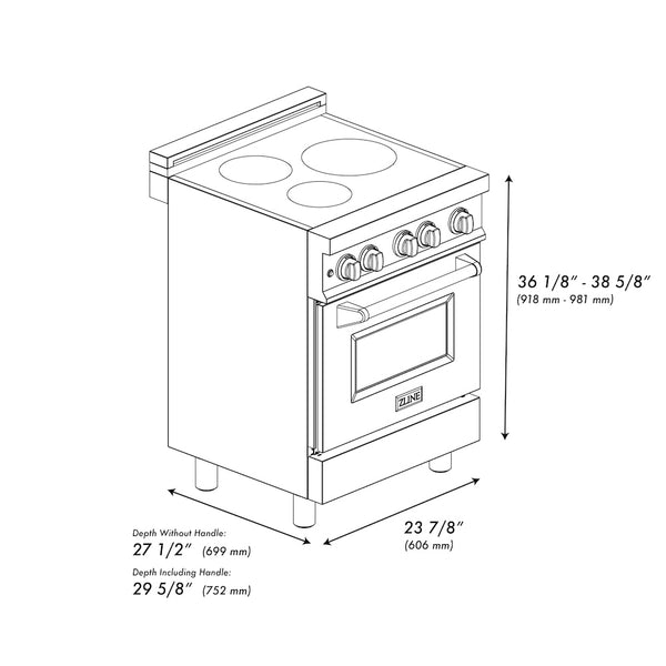 ZLINE 24 in. 2.8 cu. ft. Legacy Induction Range with 4 Element Cooktop and Electric Oven in Stainless Steel and Blue Matte Door, Open Box-Great Condition