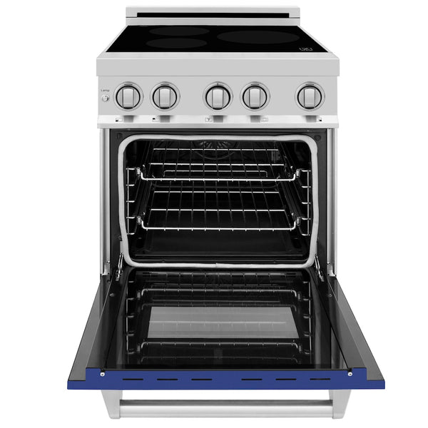 ZLINE 24 in. 2.8 cu. ft. Legacy Induction Range with 4 Element Cooktop and Electric Oven in Stainless Steel and Blue Matte Door, Open Box-Great Condition