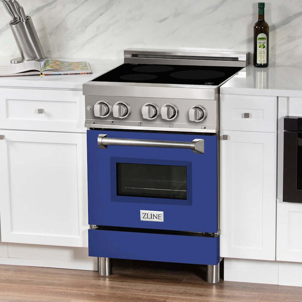 ZLINE 24 in. 2.8 cu. ft. Legacy Induction Range with 4 Element Cooktop and Electric Oven in Stainless Steel and Blue Matte Door, Open Box-Good Condition
