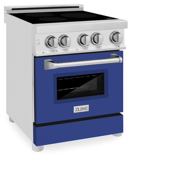 ZLINE 24 in. 2.8 cu. ft. Legacy Induction Range with 4 Element Cooktop and Electric Oven in Stainless Steel and Blue Matte Door, Open Box-Great Condition