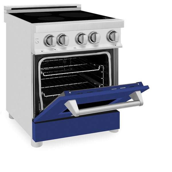 ZLINE 24 in. 2.8 cu. ft. Legacy Induction Range with 4 Element Cooktop and Electric Oven in Stainless Steel and Blue Matte Door, Open Box-Great Condition