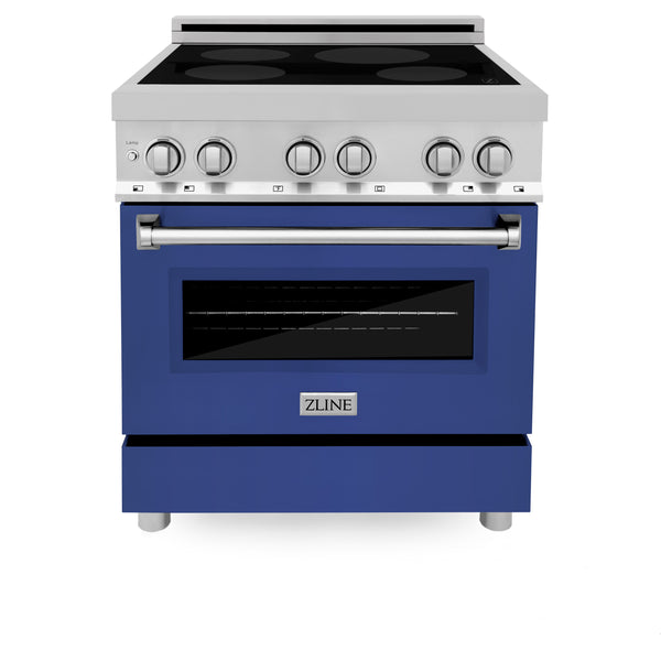 ZLINE 30 in. 4.0 cu. ft. Legacy Induction Range with 4 Element Cooktop and Electric Oven in Stainless Steel and Blue Matte Door, Open Box-Great Condition