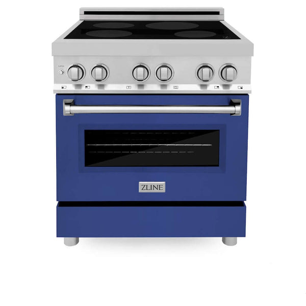 ZLINE 30 in. 4.0 cu. ft. Legacy Induction Range with 4 Element Cooktop and Electric Oven in Stainless Steel and Blue Matte Door, Open Box-Good Condition