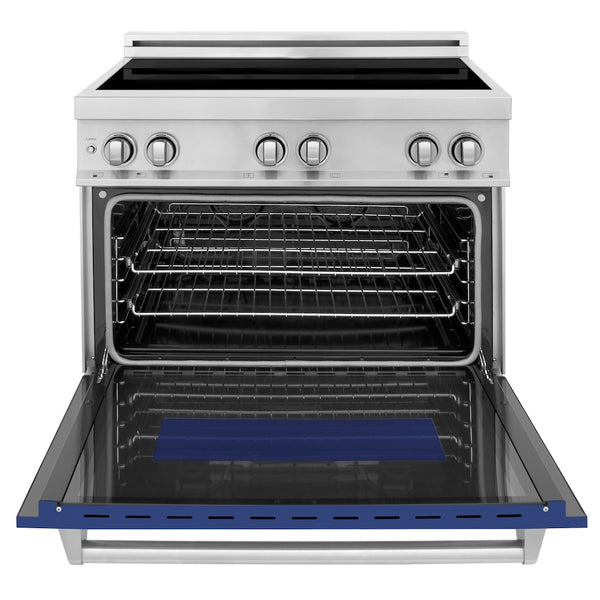 ZLINE 36 in. 4.6 cu. ft. Legacy Induction Range with 5 Element Cooktop and Electric Oven in Stainless Steel and Blue Matte Door, Open Box-Great Condition
