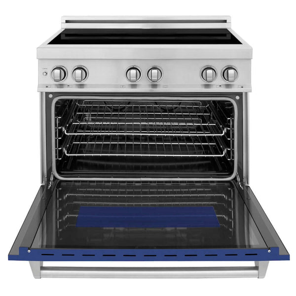 ZLINE 36 in. 4.6 cu. ft. Legacy Induction Range with 5 Element Cooktop and Electric Oven in Stainless Steel and Blue Matte Door, Open Box-Good Condition