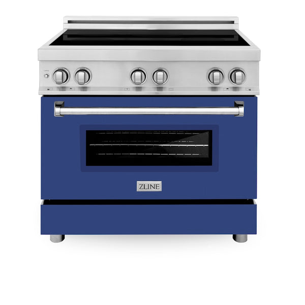 ZLINE 36 in. 4.6 cu. ft. Legacy Induction Range with 5 Element Cooktop and Electric Oven in Stainless Steel and Blue Matte Door, Open Box-Great Condition