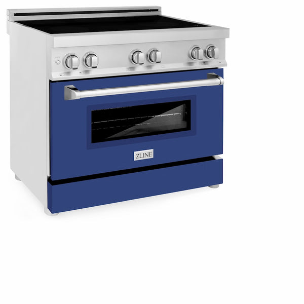 ZLINE 36 in. 4.6 cu. ft. Legacy Induction Range with 5 Element Cooktop and Electric Oven in Stainless Steel and Blue Matte Door, Open Box-Great Condition