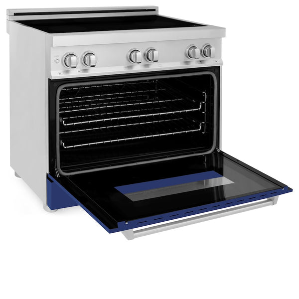 ZLINE 36 in. 4.6 cu. ft. Legacy Induction Range with 5 Element Cooktop and Electric Oven in Stainless Steel and Blue Matte Door, Open Box-Great Condition