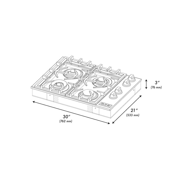 ZLINE 30" Gas Cooktop with 4 Gas Brass Burners (RC-BR-30)