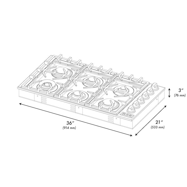 ZLINE 36" Gas Cooktop with 6 Gas Burners and Black Porcelain Top (RC36-PBT)
