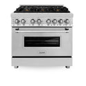 ZLINE 36 in. 4.6 cu. ft. Legacy Dual Fuel Range with Gas Cooktop and Electric Convection Oven in Stainless Steel with 6 Brass Burners (RA-BR-36)