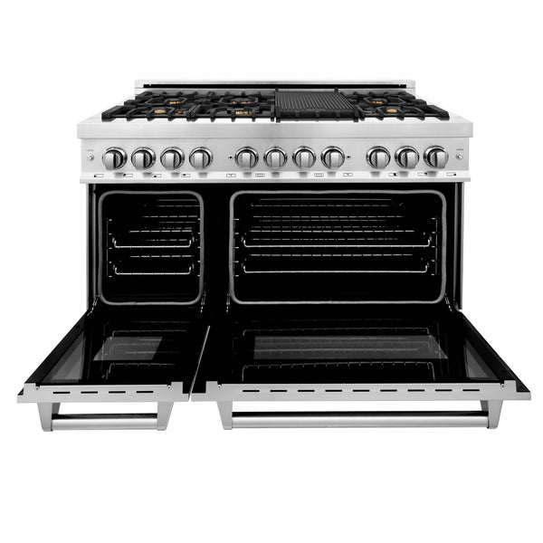 ZLINE 48 in. 6.0 cu. ft. Legacy Dual Fuel Range with Gas Cooktop and 2 Electric Ovens in Stainless Steel with 6 Brass Burners and Griddle (RA-BR-GR-48)