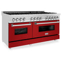 ZLINE 60 in. 7.4 cu. ft. Legacy Dual Fuel Range with 9 Burner Gas Cooktop and 2 Electric Convection Ovens in Stainless Steel and Red Gloss Doors (RA-RG-60)