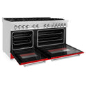 ZLINE 60 in. 7.4 cu. ft. Legacy Dual Fuel Range with 9 Burner Gas Cooktop and 2 Electric Convection Ovens in Stainless Steel and Red Matte Doors (RA-RM-60)
