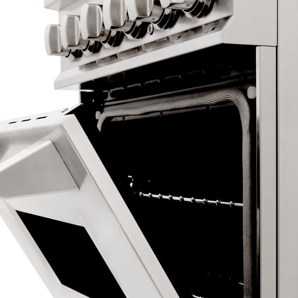 ZLINE 24 in. 2.8 cu. ft. Legacy Dual Fuel Range with 4 Burner Gas Cooktop and Electric Convection Oven in Stainless Steel, Open Box-Great Condition