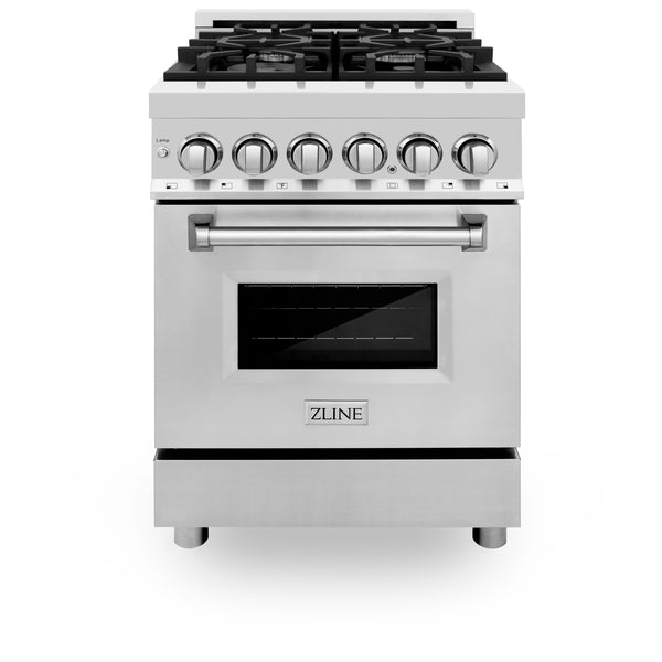ZLINE 24 in. 2.8 cu. ft. Legacy Dual Fuel Range with 4 Burner Gas Cooktop and Electric Convection Oven in Stainless Steel, Open Box-Great Condition