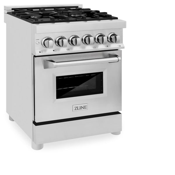 ZLINE 24 in. 2.8 cu. ft. Legacy Dual Fuel Range with 4 Burner Gas Cooktop and Electric Convection Oven in Stainless Steel, Open Box-Great Condition