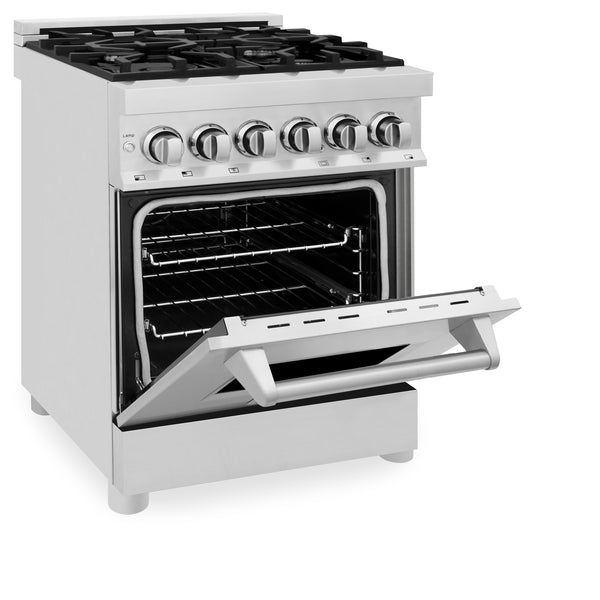 ZLINE 24 in. 2.8 cu. ft. Legacy Dual Fuel Range with 4 Burner Gas Cooktop and Electric Convection Oven in Stainless Steel, Open Box-Great Condition