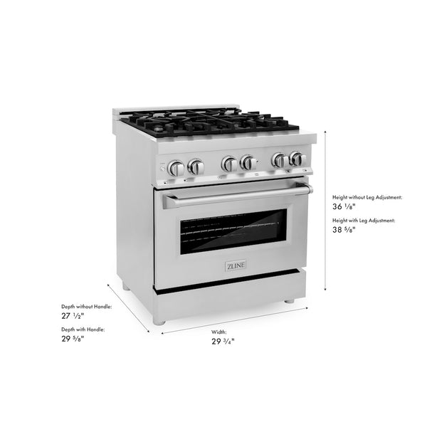 ZLINE 30 in. 4.0 cu. ft. Legacy Dual Fuel Range with 4 Burner Gas Cooktop and Electric Convection Oven in Stainless Steel (RA30)
