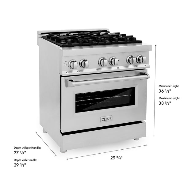 ZLINE 30 in. 4.0 cu. ft. Legacy Dual Fuel Range with 4 Burner Gas Cooktop and Electric Convection Oven in Stainless Steel, Open Box-Good Condition