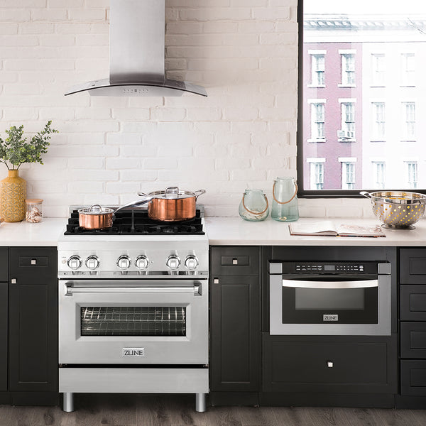 ZLINE 30 in. 4.0 cu. ft. Legacy Dual Fuel Range with 4 Burner Gas Cooktop and Electric Convection Oven in Stainless Steel, Open Box-Great Condition
