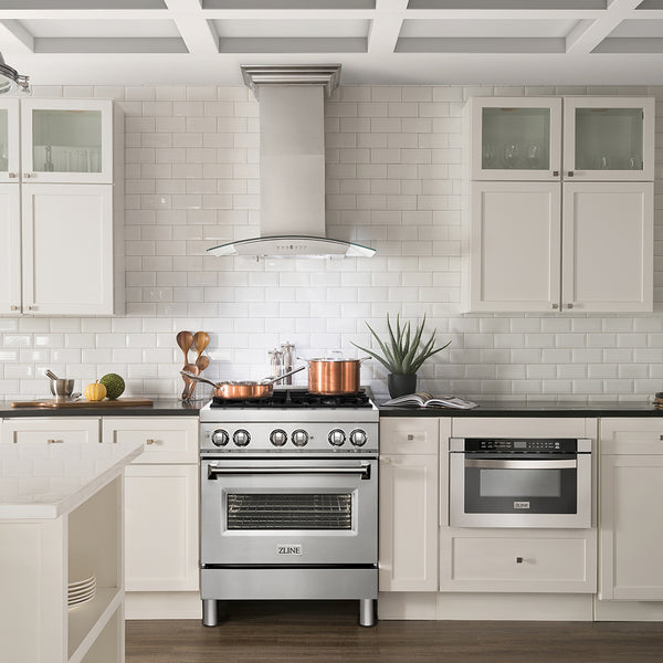ZLINE 30 in. 4.0 cu. ft. Legacy Dual Fuel Range with 4 Burner Gas Cooktop and Electric Convection Oven in Stainless Steel, Open Box-Great Condition