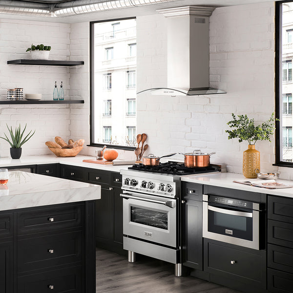 ZLINE 30 in. 4.0 cu. ft. Legacy Dual Fuel Range with 4 Burner Gas Cooktop and Electric Convection Oven in Stainless Steel, Open Box-Great Condition