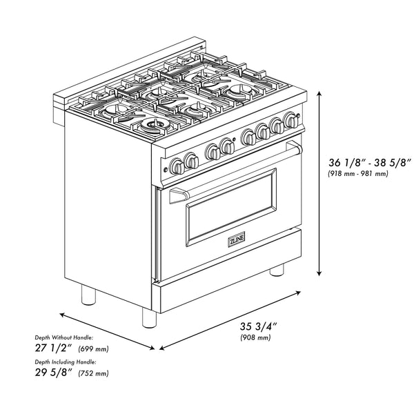 ZLINE 36 in. 4.6 cu. ft. Legacy Dual Fuel Range with 6 Burner Gas Cooktop and Electric Convection Oven in Stainless Steel (RA36)