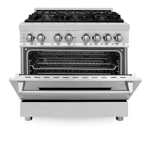 ZLINE 36 in. 4.6 cu. ft. Legacy Dual Fuel Range with 6 Burner Gas Cooktop and Electric Convection Oven in Stainless Steel (RA36)