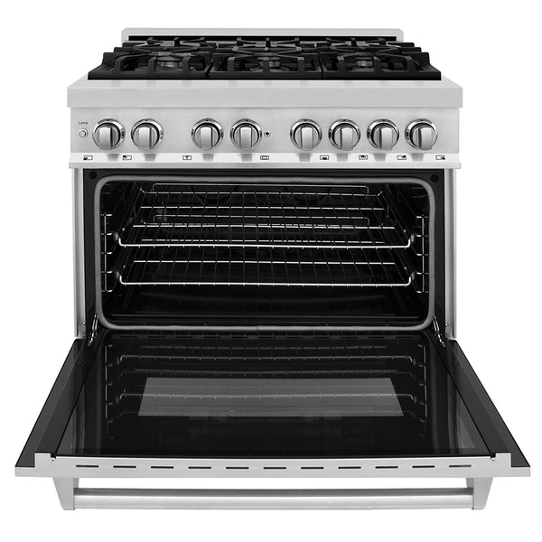 ZLINE 36 in. 4.6 cu. ft. Legacy Dual Fuel Range with 6 Burner Gas Cooktop and Electric Convection Oven in Stainless Steel, Open Box-Great Condition