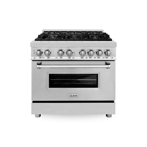 ZLINE 36 in. 4.6 cu. ft. Legacy Dual Fuel Range with 6 Burner Gas Cooktop and Electric Convection Oven in Stainless Steel, Open Box-Great Condition