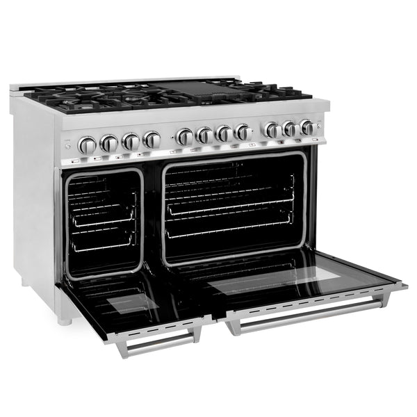 ZLINE 48 in. 6.0 cu. ft. Legacy Dual Fuel Range with 7 Burner Gas Cooktop and 2 Electric Ovens in Stainless Steel (RA48)