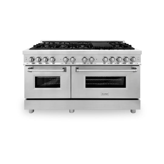 ZLINE 60 in. 7.4 cu. ft. Legacy Dual Fuel Range with 9 Burner Gas Cooktop and 2 Electric Convection Ovens in Stainless Steel (RA60)