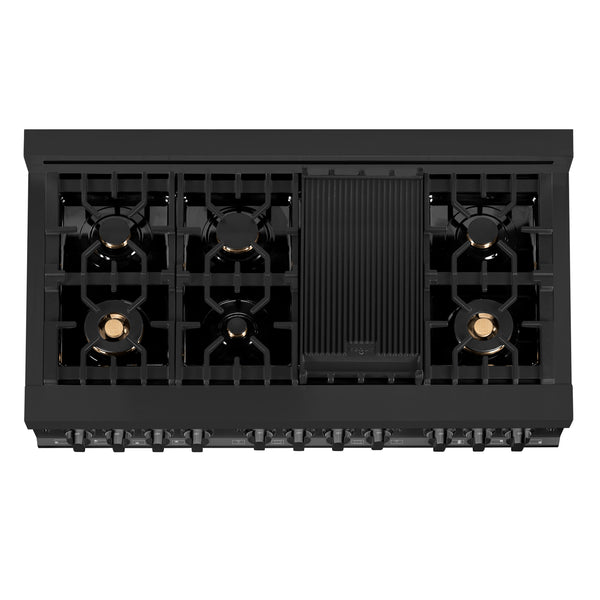 ZLINE 48 in. 6.0 cu. ft. Legacy Dual Fuel Range with Gas Cooktop and 2 Electric Ovens in Black Stainless Steel with 6 Brass Burners (RAB-BR-48)