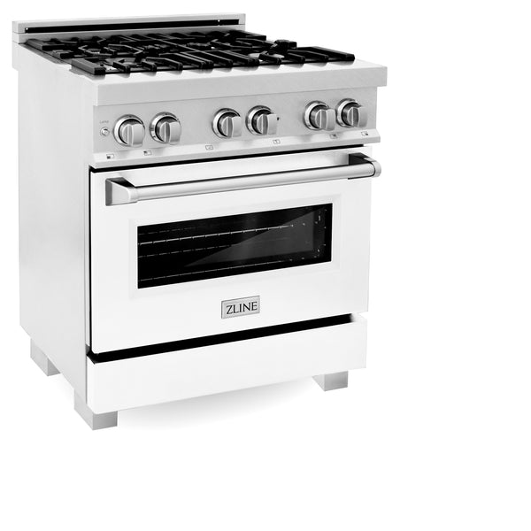 ZLINE 30" 4.0 cu. ft. Electric Oven and Gas Cooktop Dual Fuel Range with Griddle and White Matte Door in Fingerprint Resistant Stainless (RAS-WM-GR-30)