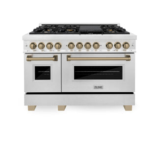 Buy champagne-bronze ZLINE Autograph Edition 48&quot; 6.0 cu. ft. Dual Fuel Range with Gas Stove and Electric Oven in DuraSnow Stainless Steel (RASZ-SN-48)