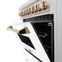 ZLINE Autograph Edition 36 in. 4.6 cu. ft. Legacy Dual Fuel Range with 6 Burner Gas Cooktop and Electric Convection Oven in Satin Stainless Steel with White Matte Door and Polished Gold Accents, Open Box-Great Condition