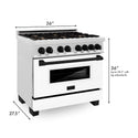 ZLINE Autograph Edition 36 in. 4.6 cu. ft. Legacy Dual Fuel Range with 6 Burner Gas Cooktop and Electric Convection Oven in Satin Stainless Steel with White Matte Door and Matte Black Accents, Open Box-Great Condition