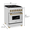 ZLINE Autograph Edition 24 in. 2.8 cu. ft. Legacy Dual Fuel Range with 4 Burner Gas Cooktop and Electric Convection Oven in Stainless Steel and Champagne Bronze Accents, Open Box-Great Condition