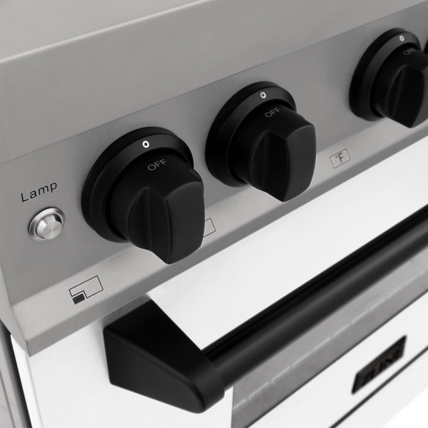 ZLINE Autograph Edition 30 in. 4.0 cu. ft. Legacy Dual Fuel Range with 4 Burner Gas Cooktop and Electric Convection Oven in Stainless Steel with White Matte Door and Matte Black Accents, Open Box-Great Condition
