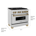 ZLINE Autograph Edition 36 in. 4.6 cu. ft. Legacy Dual Fuel Range with 6 Burner Gas Cooktop and Electric Convection Oven in Stainless Steel and Champagne Bronze Accents (RAZ-36-CB)