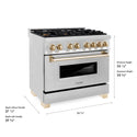 ZLINE Autograph Edition 36 in. 4.6 cu. ft. Legacy Dual Fuel Range with 6 Burner Gas Cooktop and Electric Convection Oven in Stainless Steel and Polished Gold Accents (RAZ-36-G)