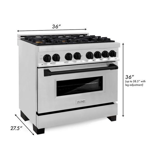 ZLINE Autograph Edition 36 in. 4.6 cu. ft. Legacy Dual Fuel Range with 6 Burner Gas Cooktop and Electric Convection Oven in Stainless Steel and Matte Black Accents, Open Box-Great Condition