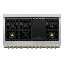 ZLINE Autograph Edition 48 in. 6.0 cu. ft. Legacy Dual Fuel Range with 7 Burner Gas Cooktop and 2 Electric Ovens in Stainless Steel and Champagne Bronze Accents, Open Box-Great Condition